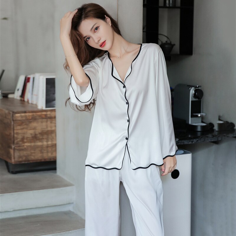 PIN GROUPS 2024 Women's Pajamas Set V Neck Lounge Set Pyjamas Two Piece Set Female Sleep Sleepwear Silk Satin Nightwear Pijama Mujer Pj Set