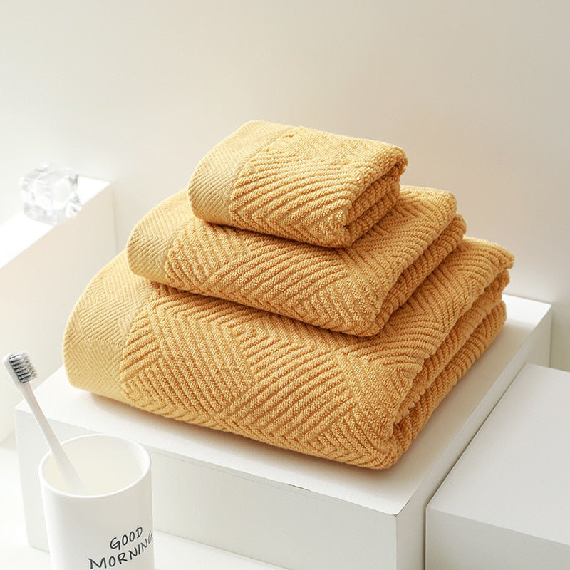 PIN GROUPS 3pcs 100% Cotton Bath Towels Set Soft Solid Color Women Large Face Towel Highly Absorbent Bathroom Towels Adults Hand Washcloths