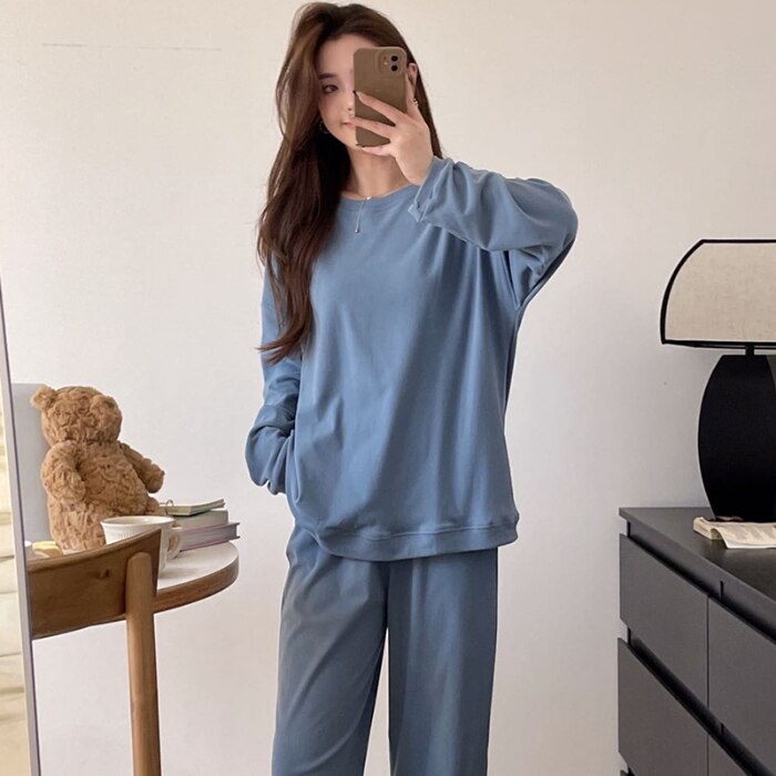 PIN GROUPS 2024 New Cotton Pajamas Sets Women Lounge Cute Sleepwear Long Sleeve Casual Loose Nightwear Large Size M-XXL Female Pijamas