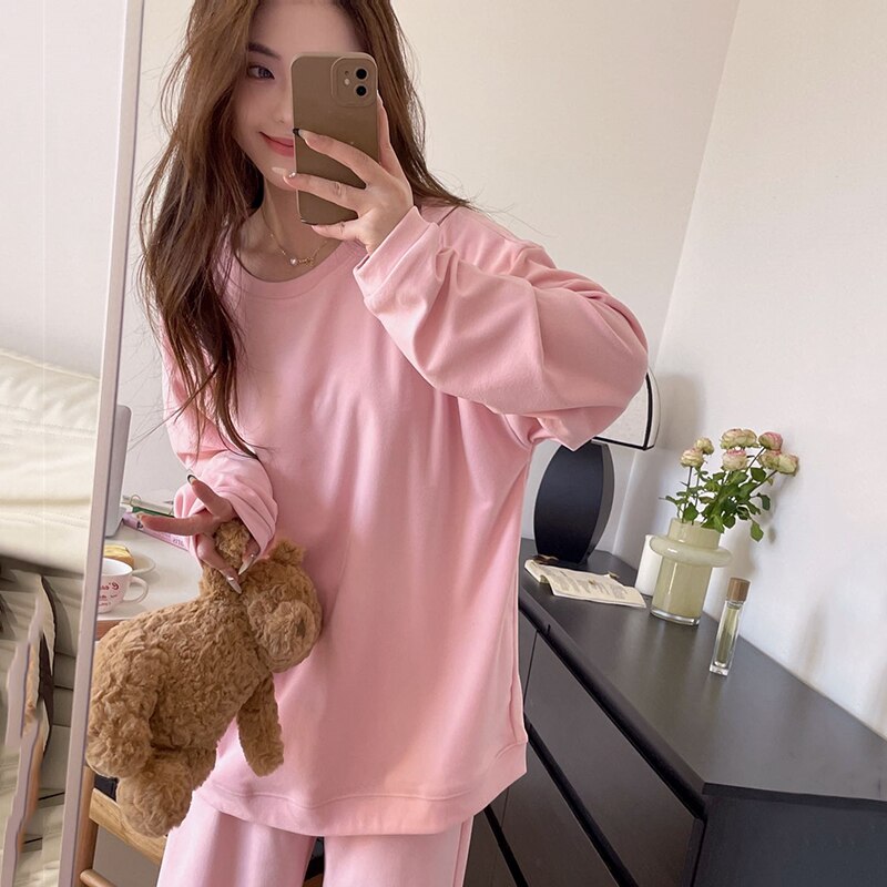 PIN GROUPS 2024 New Cotton Pajamas Sets Women Lounge Cute Sleepwear Long Sleeve Casual Loose Nightwear Large Size M-XXL Female Pijamas