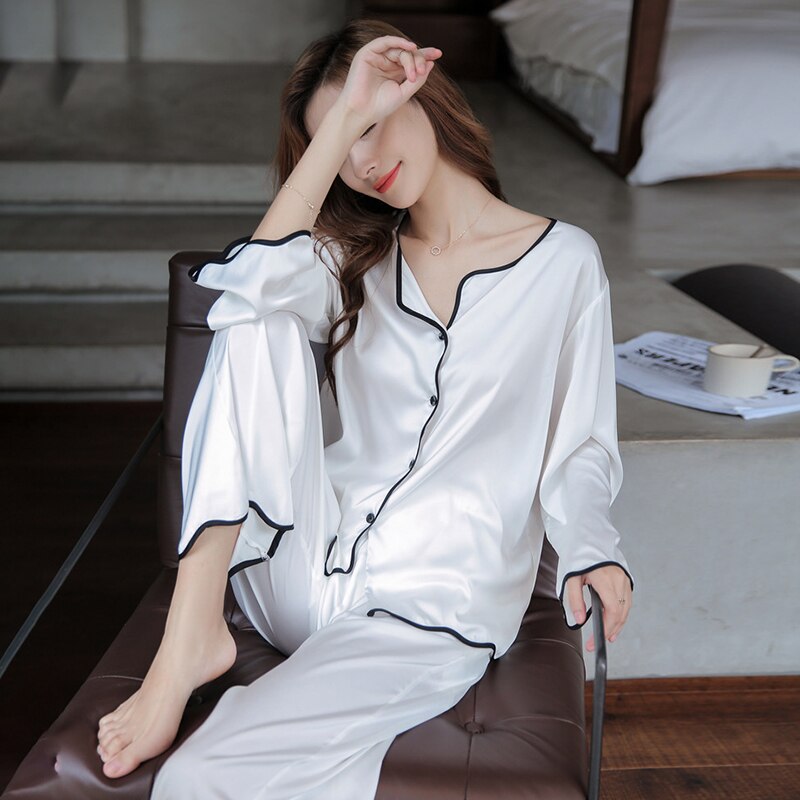 PIN GROUPS 2024 Women's Pajamas Set V Neck Lounge Set Pyjamas Two Piece Set Female Sleep Sleepwear Silk Satin Nightwear Pijama Mujer Pj Set