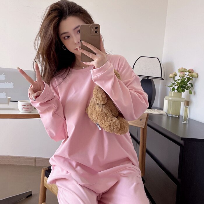 PIN GROUPS 2024 New Cotton Pajamas Sets Women Lounge Cute Sleepwear Long Sleeve Casual Loose Nightwear Large Size M-XXL Female Pijamas